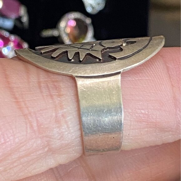 Ring Size 8 Taxco Aztec Mexico Sterling Silver 925 Women Semi-Precious Stone - Picture 2 of 10